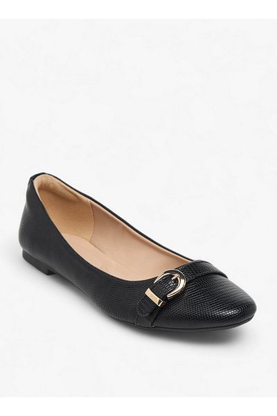 Celeste Women's Textured Slip-On Ballerina Shoes with Buckle Accent