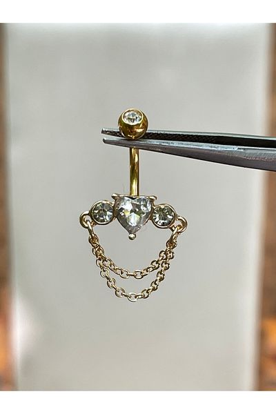 Rupen Kraft 316 L Surgical Steel Heart Detailed Dangle Chain Belly Button Piercing