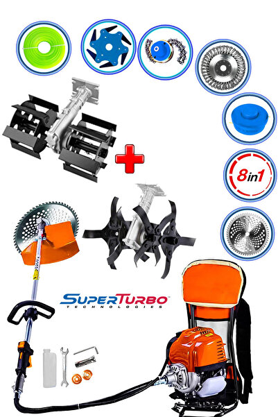 SUPERTURBO Germany 8IN1 8 Multi Başlıklı Benzinli Sırt Tırpan Ot Biçme Çapala...