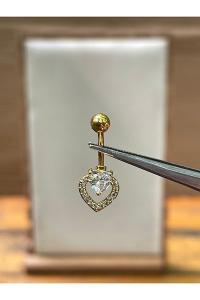 Rupen Kraft 316 L Surgical Steel Heart Cut Zircon Stone Heart Model Belly Piercing