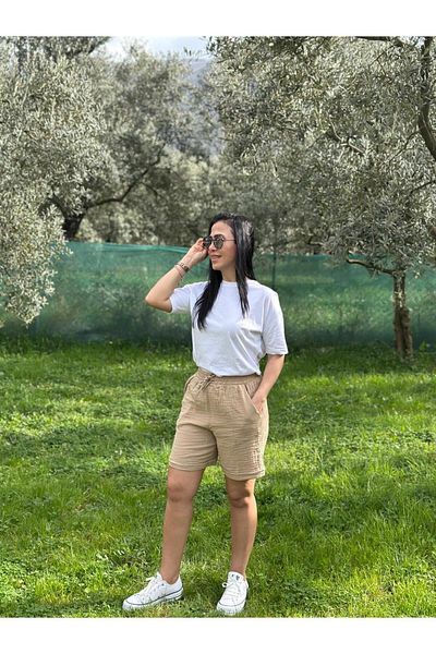 KTY TR Women's V Young Muslin Shorts with Detailed Details