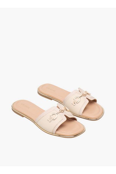 Celeste Women's Textured Slip-On Flat Sandals with Metal Accent