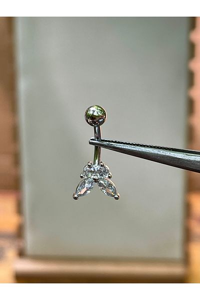 Rupen Kraft 316 L Surgical Steel Butterfly Model Belly Piercing with Shiny Zircon Stone