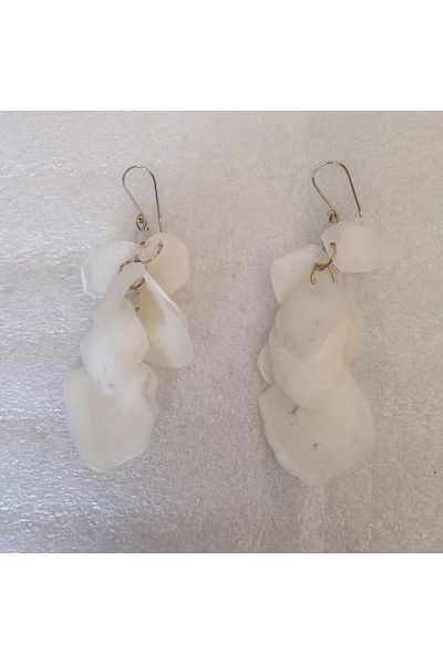 Butik Tülin Authentic Handmade Natural Fish Scale Natural White Dangle Earrings 8X2.5 Made in Chile