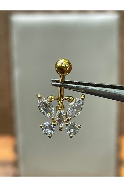 Rupen Kraft 316 L Surgical Steel Marquise Cut Diamond Model Butterfly Belly Piercing