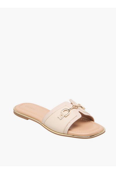 Celeste Women's Textured Slip-On Flat Sandals with Metal Accent