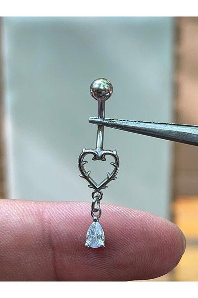 Rupen Kraft 316 L Surgical Steel Heart Model Dangle Zircon Stone Navel Piercing