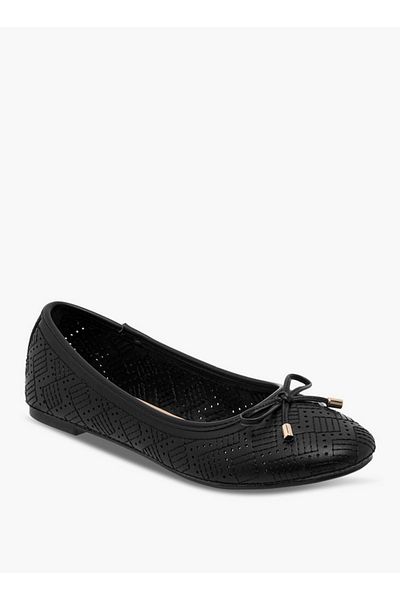 Flora Bella by Shoexpress Women's Textured Ballerina Shoes with Bow Detail