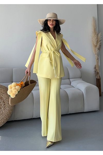pembekurdelem Women's Tie-Up Vest Trousers Suit Yellow