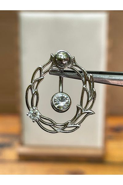 Rupen Kraft 316 L Surgical Steel Vine Embroidered Zircon Stone Detailed Belly Button Piercing