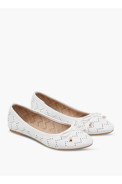Flora Bella by Shoexpress Women's Textured Ballerina Shoes with Bow Detail