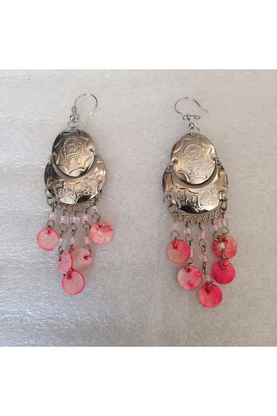 Butik Tülin Authentic Handmade Alpaca Printed Salmon Fish Scale Beads Long Dangle Earrings 9.8X2.7 Made in Peru