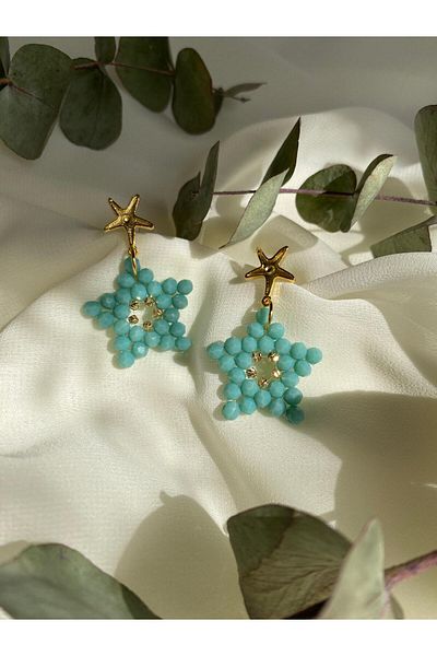 sabiha aksesuar Crystal Bead Chic Star Earrings