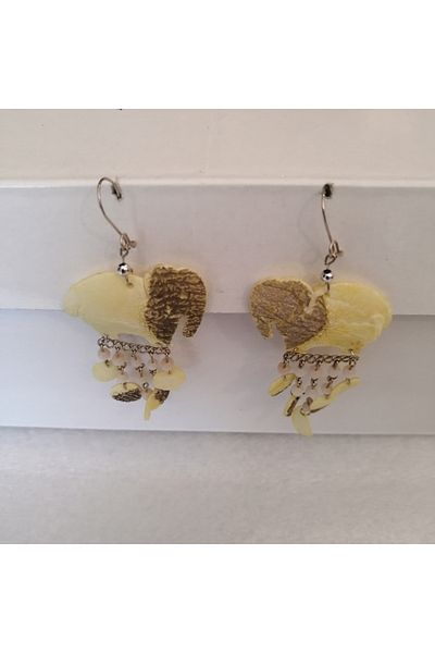 Butik Tülin Authentic Handmade Natural Fish Scale Yellow Alpaca Beaded Elephant Long Dangle Earrings 8.8X3.5 Chile