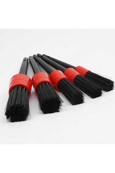 OEM Set of 5 brushes for Detailing and cleaning car interior and exterior, different sizes, Black-Red