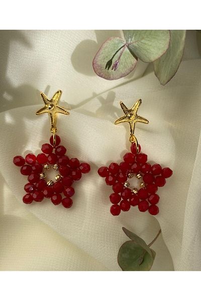 sabiha aksesuar Crystal Bead Chic Star Earrings