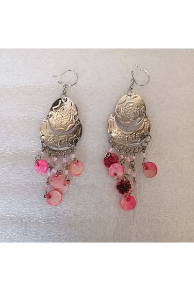 Butik Tülin Authentic Handmade Alpaca Printed Salmon Fish Scale Beads Long Dangle Earrings 9.8X2.7 Made in Peru