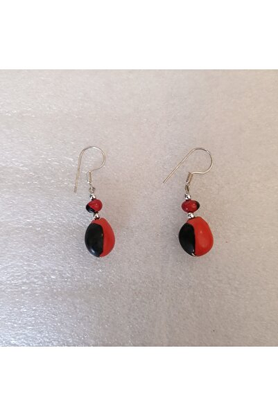 Butik Tülin Authentic Handmade Natural Plant Seed Red Black Beads Dangle Earr...