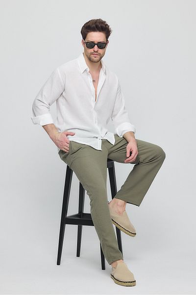 GEİO Men's Oversize Cut Linen Shirt