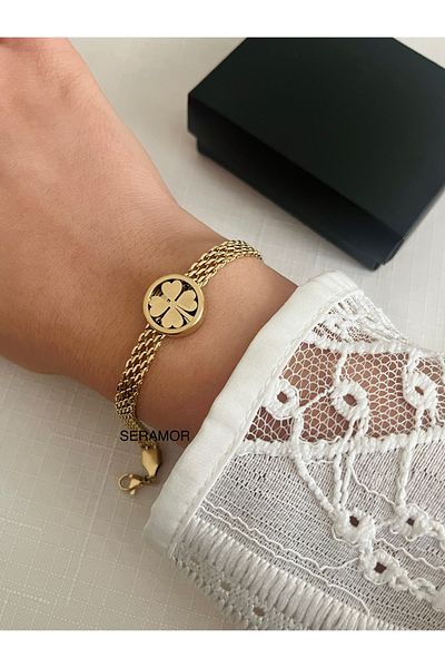 SERAMOR Frame Clover Bracelet with Anti-Blackening Steel Mesh Chain
