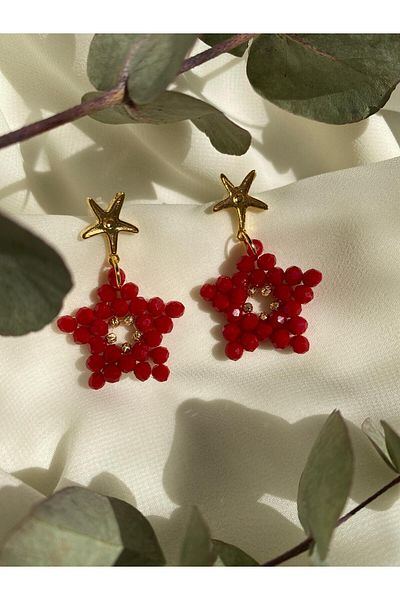 sabiha aksesuar Crystal Bead Chic Star Earrings