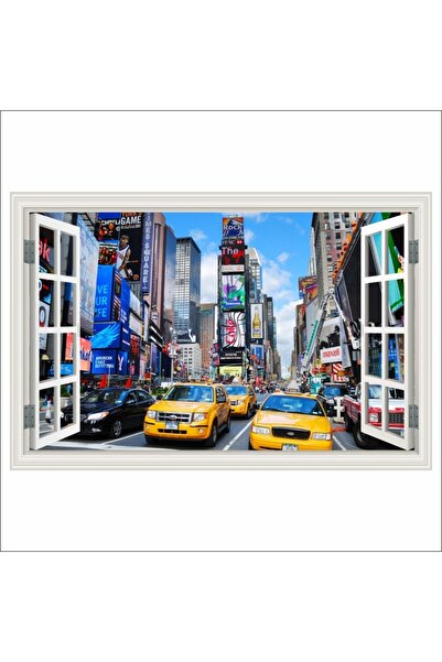 media Fototapet Fereastra Times Square, Manhattan, taxi galben, 300 x 200 cm