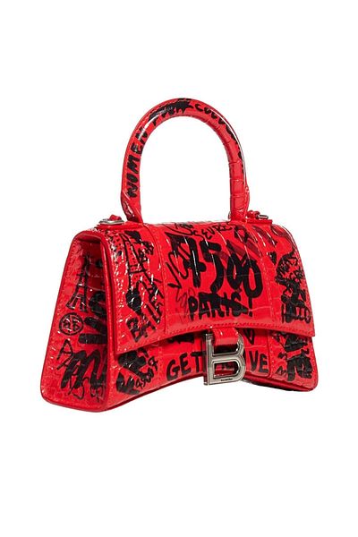 Balenciaga HOURGLASS XS TOP HANDLE BAG GRAFFITI - BALENCIAGA - ONE SIZE, RED