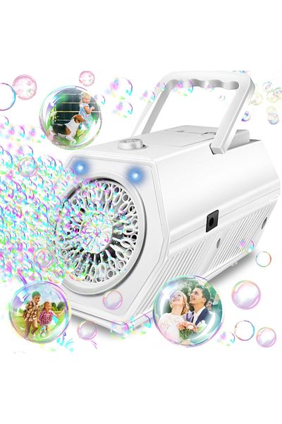 LUDIRO Portable Automatic Soap Bubble Maker, 20 Holes, 3 Power Types, White