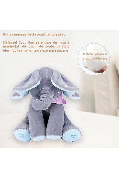 OEM Interactive Plush Elephant Cuckoo Boo, Talks and Sings, Grey/Blue, 30cm