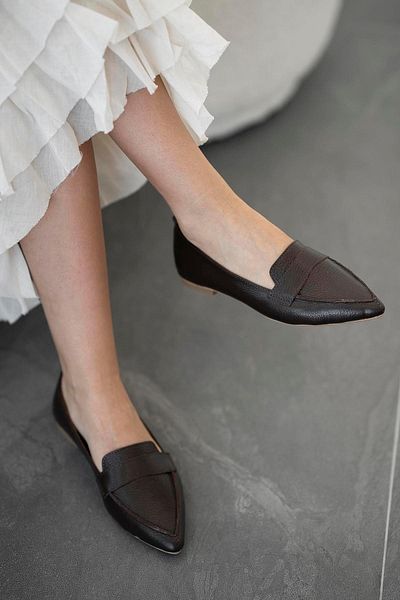 Parponi Mexican Women's Genuine Leather Pointed Ballerinas Brown