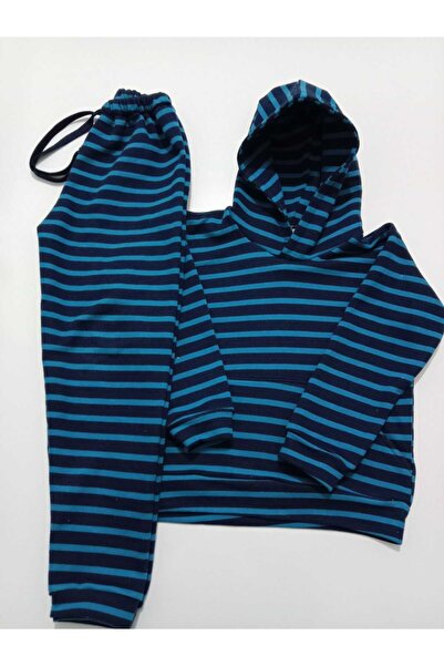 pak tekstil PAK TEKSTİL MAVİ LACİVET KAPŞONLU KALIN EŞOFMAN TAKIMI