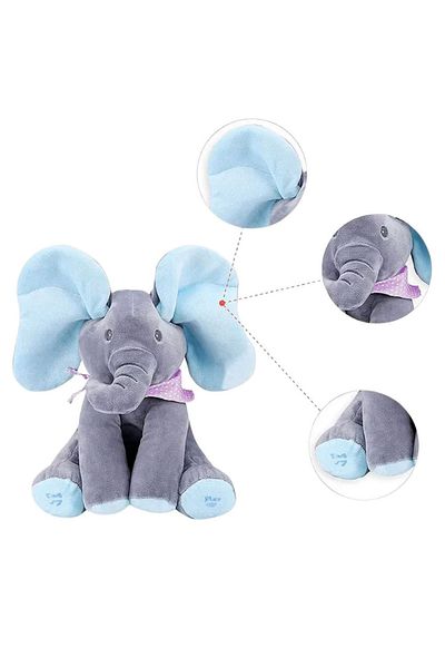 OEM Interactive Plush Elephant Cuckoo Boo, Talks and Sings, Grey/Blue, 30cm