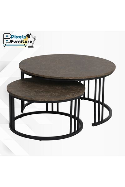 PixelsFurniture Pixel Furniture 2 Piece Round Nesting Main Table Set, Metal Bases