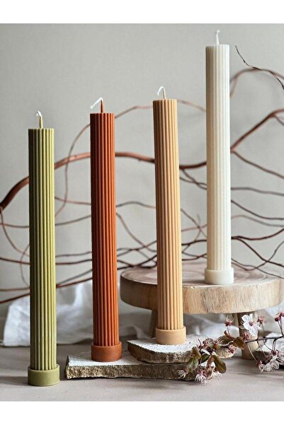 SCA CANDLE Şamdan Mum Çizgili model fıstık yeşil rengi ikili ürün