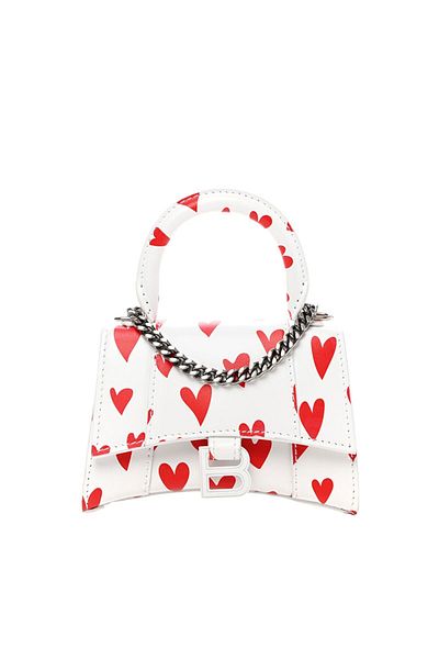 Balenciaga HOURGLASS MINI HANDBAG WITH CHAIN HEART PRINTED WHITE - BALENCIAGA - ONE SIZE, WHITE