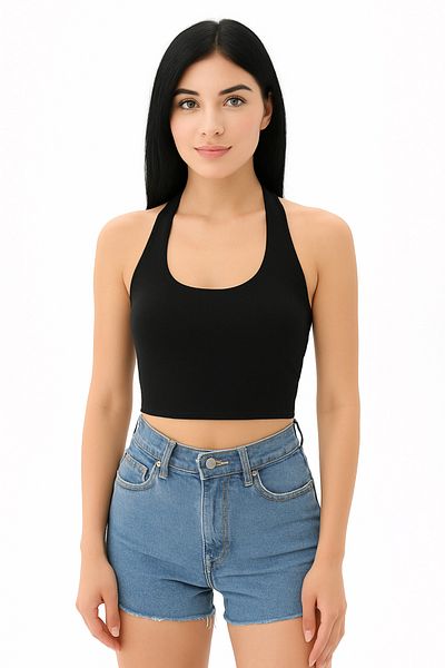 ParlaMira Women's Black Halter Neck Viscose Lycra Crop