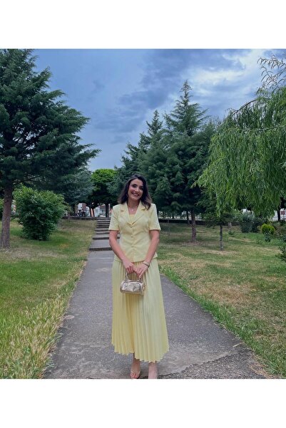 BYB Yeni Sezon Premium kalite sarı vatkalı ceket piliseli etek takım