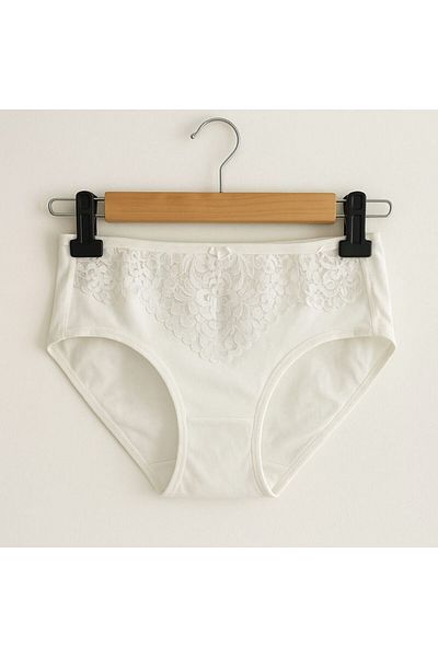 enmodaiçgiyim Ecru Lace Detailed Large Size High Waist Women's Slip Panties