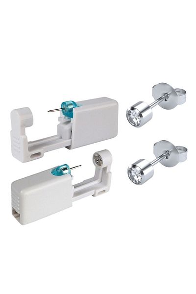Sprise Set 2 Piercer urechi steril de unica folosinta cu cercel,Alb/Argintiu