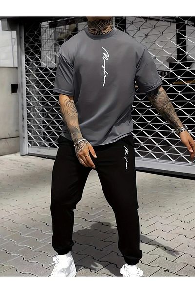 WOODROFFE Men's Printed T-Shirt & Sweatpants Bottom Top Set Combination