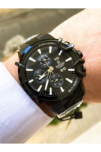 Reward Men's Wrist Watch 5Atm Waterproof Black Color Steel Cord Father's Day Gift