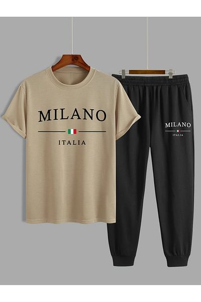 WOODROFFE Men's Milona Italia Printed T-Shirt & Sweatpants Bottom Top Set Combination