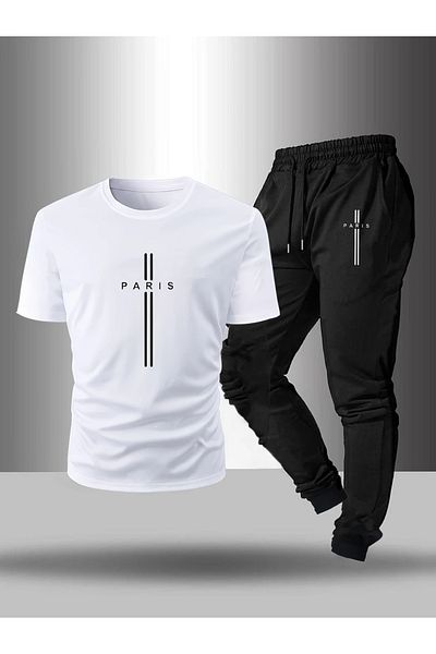 WOODROFFE Men's "Paris" Printed Short Sleeve T-Shirt and Jogger Pants Set