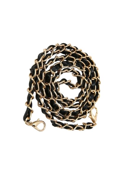 The Casius. Curea pentru geanta dama, Negru cu insertii aurii