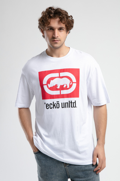 Eckō Unltd. Ithaca White Crew Neck Embroidered Oversize Men's Tshirt