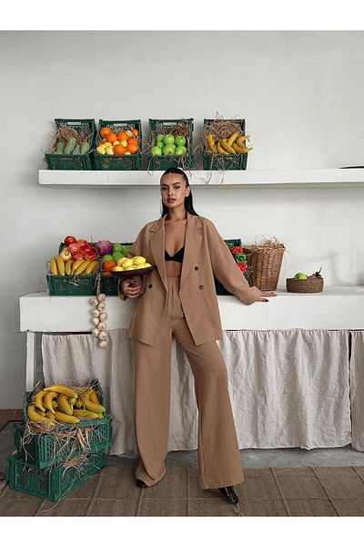 mydukkan.co Button Detail Jacket Pants Linen Suit