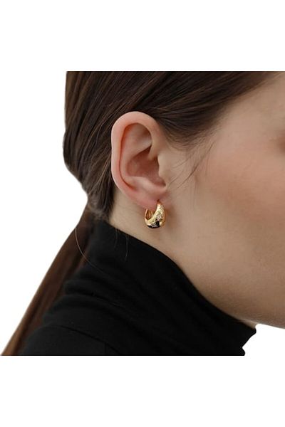 The Casius. Geometric Earrings with Rhinestones - Minimalist Design, Gold, 1.8 cm