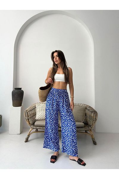 Jeevee Blue Floral Patterned Wide Leg Trousers