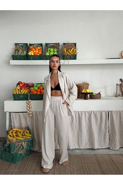 mydukkan.co Button Detail Jacket Pants Linen Suit