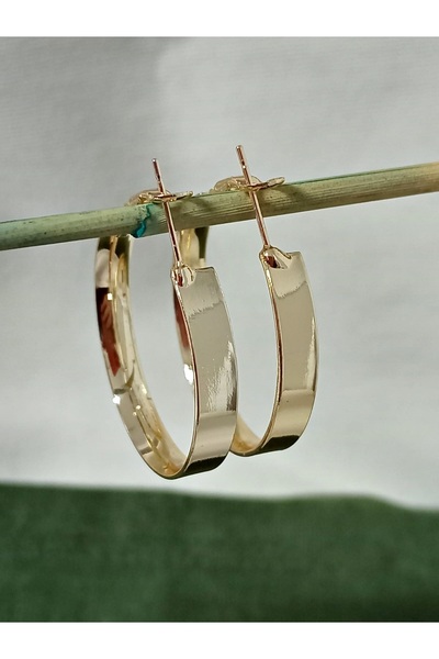 mos&more Gold 4cm Halka Şık Kadın Küpe, Geniş